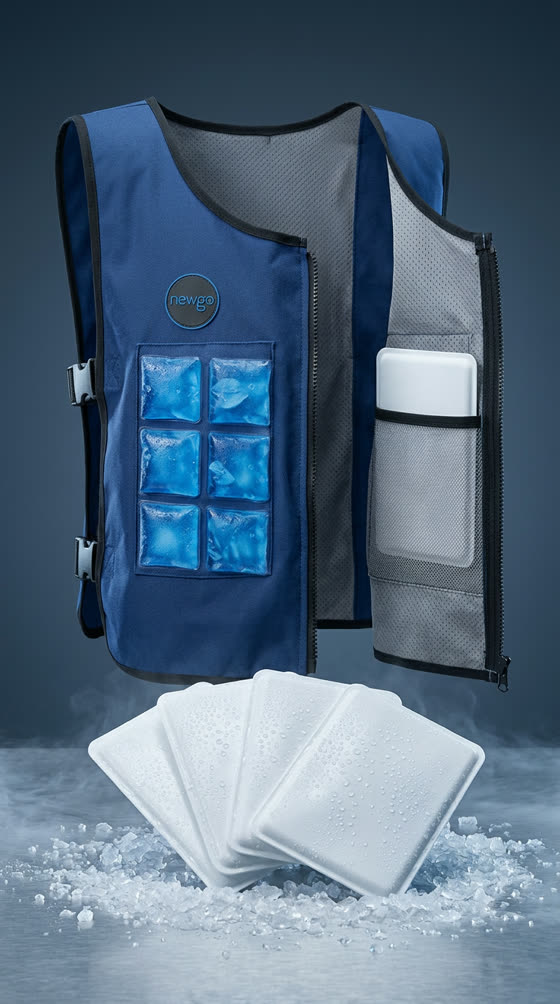 Detalle premium del chaleco de hielo con placas de gel
