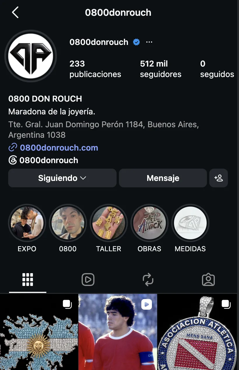 Perfil de Instagram de 0800 Don Rouch con 512 mil seguidores