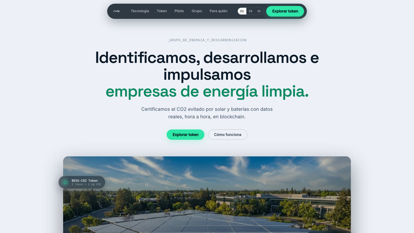 AIS Energy Group — CO2 certificado hora a hora en blockchain